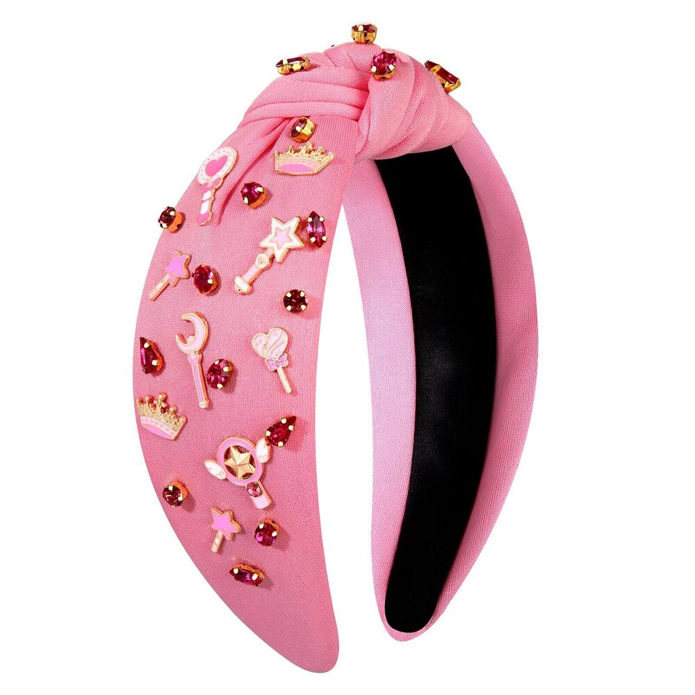 1290 Pink Witch Headbands Girls Jeweled Crystal Witch Hat Crown Wand
